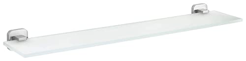 tesa ESTEETIC Badablage aus Milchglas, verchromte Halterung - Glasablage zur Wandbefestigung ohne Bohren, inkl. Klebelösung - 600mm x 50mm x 123mm