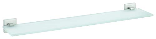 tesa EXXCLUSIV Badablage aus Milchglas, verchromte Halterung - Glasablage zur Wandbefestigung ohne Bohren, inkl. Klebelösung - 600mm x 50mm x 118mm