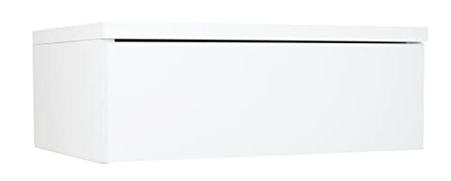 Nachtschrank Weiss mit Schublade - Wandregal - Kleiner Regal Weiß - Minimalistisch Beistelltisch Holz Seitenschrank - Betttisch - Nachttisch schmal