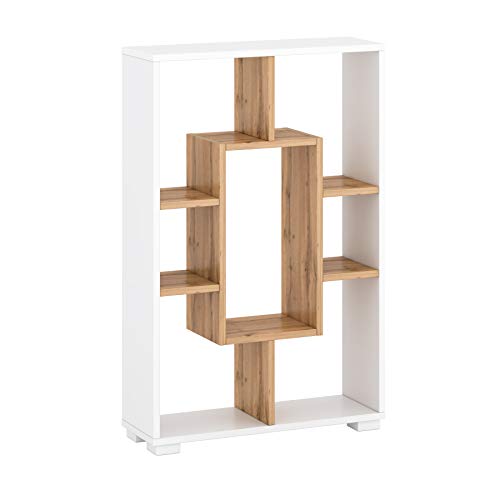 GLmeble Raumteiler, Regal, Wandregal, Bücherregal, stehend oder liegend Modern Stil Weiß Eiche Wotan (90x60x20 cm)