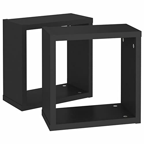Gecheer 2 STK. Würfelregale Hängeregal Cube Wandboard Freischwebend, Wandregal, Schwarz 30x15x30 cm