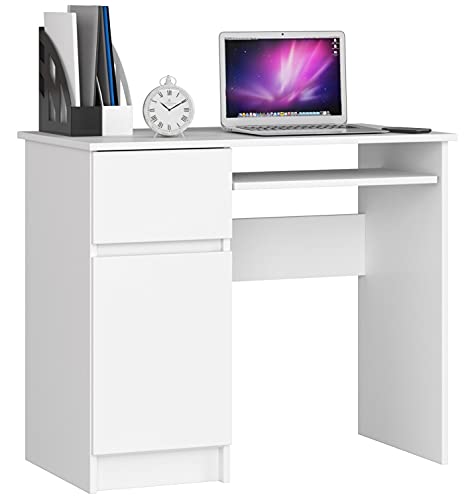 3xEliving ZOLYNNA Schreibtisch mit abschließbarem Schrank und Schublade, Linke Seite, Maße: Höhe: 77 cm, Breite: 90 cm, Tiefe: 50 cm, Weiß