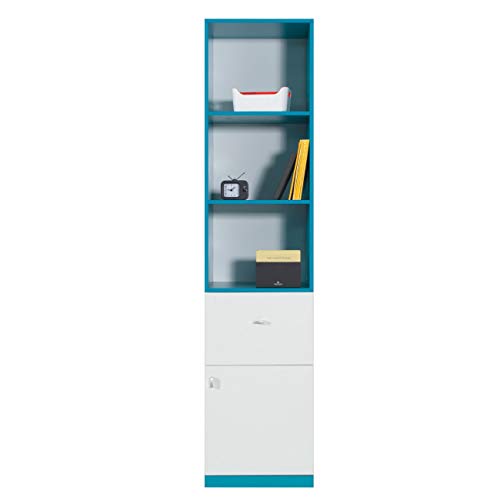 Furniture24 Regal MOBI MO5 Bücherregal mit Türen und Schublade Schrank Hochschrank (Weiß/Türkis)