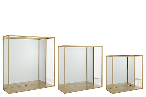 J-Line Set mit 3 Wandregalen, Spiegel, quadratisch, Metall/Glas, goldfarben
