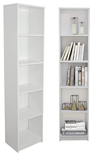 Home Collective Bücherregal Aktenregal Standregal Raumteiler weiß mit 5 offenen Fächern aus MDF Holz | Breite 40 cm