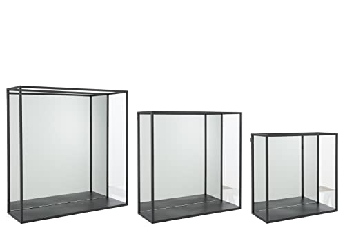 Jolipa Set mit 3 Wandregalen, Spiegel, quadratisch, Metall/Glas, Schwarz