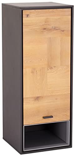 Ibbe Design Wandregal Hängeschrank Regal Massiv Eiche Holz Grau Lackiert MDF Sentosa mit Tür, 42x40x108 cm