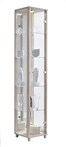 VR-Wohnwelten Glasvitrine (172x32x33 cm) in Sonoma Eiche mit 4 Glasböden, Spiegel und LED - Modellauto Vitrine Sonoma Eiche - Vitrinenschrank - Sammlervitrine - Wohnzimmerschrank Regal Wand Schrank
