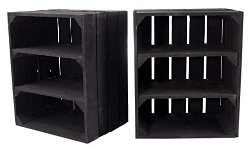 2 Schwarze Kisten mit 2 schwarzen Mittelbrettern quer 50cm x 40cm x 30cm Holzregal Schuhregal modern Black Obstkiste Weinkisten Gartenmöbel gebraucht Regal groß Vintage