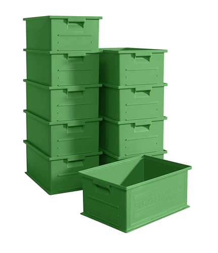 SCHÄFER SHOP Stapelboxen - Lagerbox aus robustem Polypropylen - Sparset 10-teilig, Stapelbare und widerstandsfähige Stapelkiste B 46,5 x T 31,5 x H 20 cm, 21 l, grün, 10 Stüc