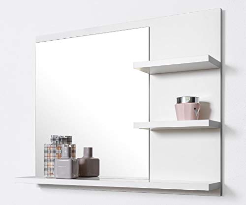 DOMTECH Badspiegel mit Ablagen, Weiß Badezimmer Spiegel 60 cm Wandspiegel Badezimmerspiegel Badezimmer Spiegel R