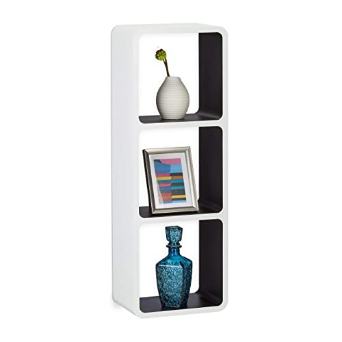 Relaxdays Wandregal mit 3 Fächern, offenes Cube Schweberegal o. Standregal für Deko, CDs, Bücher, 90x30 cm, weiß-schwarz