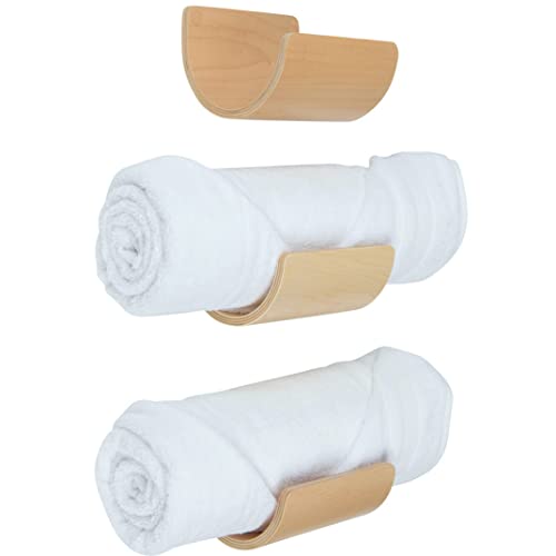 Gerollte Handtuchhalter 3 x Wandregale aus Holz für die Aufbewahrung von Handtüchern im Badezimmer. Holz-Badetuch-Organizer-Regal. Für Nässeschutz lackiert. Passend für große Handtücher (Ahorn)