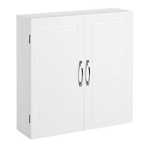 VASAGLE Badezimmermöbel, Wandschrank, Wandschrank, 2 Türen, mit 2 verstellbaren Einlegeböden, 60 x 18 x 60 cm, skandinavischer Stil, Weiß matt BBC320W01