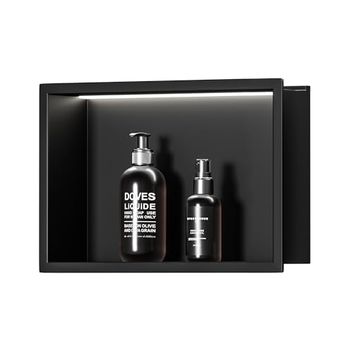 Neohomee Wandnische Dusche Edelstahl mit LED-Licht, Eingebettete Duschnische Schwarz Einzelregal Lagerung für Badezimmer, 45 x 30 cm