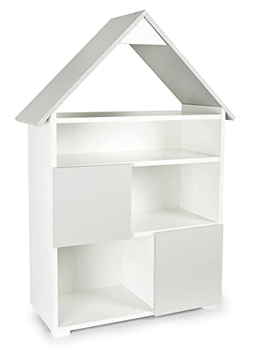 Leomark Kinderregal Bücherregal mit Zwischenwand, Regal aus Holz für Kinder, für Kinderzimmer, für Kindergarten, ideal für Spielzeuge, Weiß und Grau (Kleine Hütte)