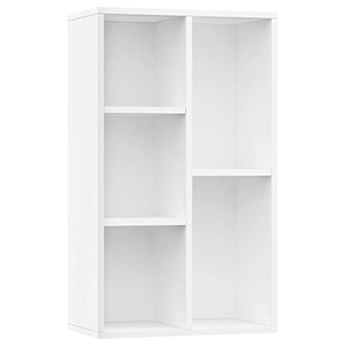 vidaXL Sideboard Bücherregal, Bücherschrank mit 5 Fächern, Wandregal Standregal für Wohnzimmer, Regal Büroregal Aktenregal, Weiß Holzwerkstoff