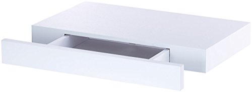 Carlo Milano Wandschublade schmal: Wandregal mit versteckter Schublade, 40 x 5 x 25 cm, weiß (Wandregal klein, Regale, Kleines Schubladen)