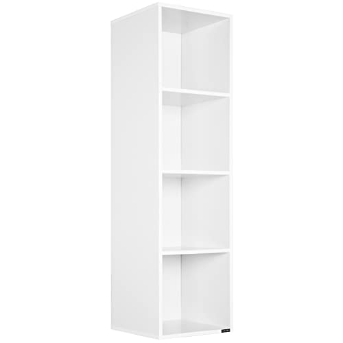 Casaria® Bücherregal mit 4 Fächer 106x30x30cm Kippschutz Bodenschoner 40kg Belastbarkeit Wohnzimmer Schlafzimmer Büro Regal Standregal Würfelregal Weiß