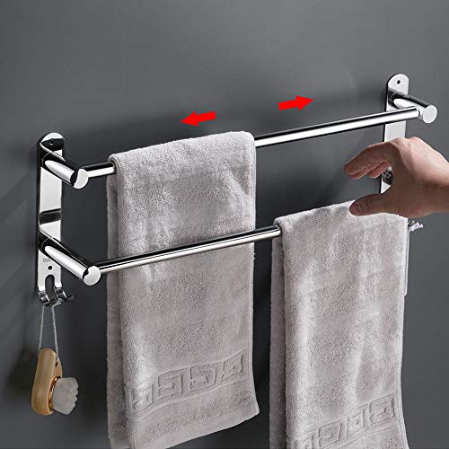 Handtuchhalter Ausziehbar 43-78CM Edelstahl Ohne Bohren Handtuchstange Wand Wandregal Geeignet für Badezimmer küche badetuchhalter (Silver 2-Layer)