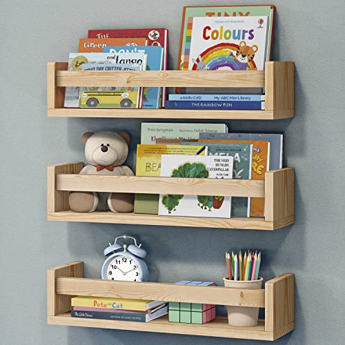 NATURE SUPPLIES Bücherregal Kinder, 3er Set,, Wandregal, ideal Bücher Spielzeug, Montessori | Naturholz