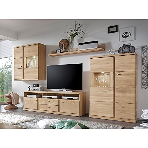 Wohnzimmermöbel Set mit Hängeschrank TV-Lowboard Regal Kommode mit Softclose in Wildeiche Massivholz