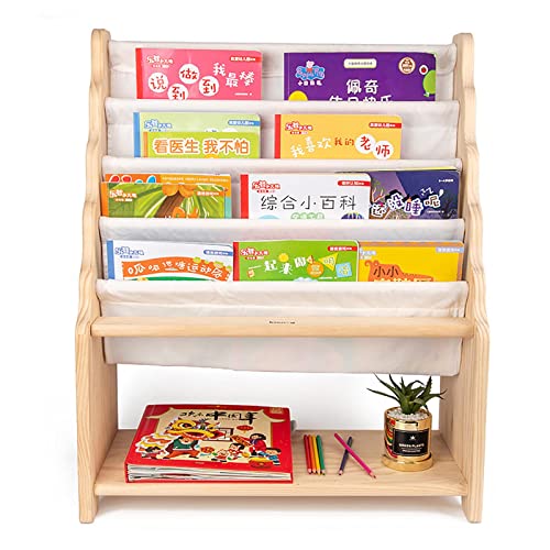 ksamwjf Massives Bücherregal aus Holz und Leinwand für Kinder, Bücherregal für Kinder mit Spielzeug-Organizer, Bücherregal für Babys, stehendes Ablageregal für Kinderzimmer