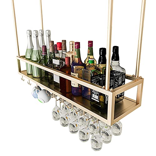 EsEntL Weinflaschen und Glashalter zum Aufhängen, Weinregal, Decken-Weinaufbewahrungshalter mit Stielglas-Glasregal für Küchenbar unter dem Schrank, Gold (Größe: 120 x 25 x 21 cm)
