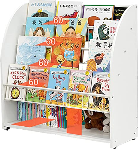 CENAP Kleinkinder Display-Bücherregal für Kinderzimmer, Spielzimmer, Leseecke, rollender Kinderspielzeug-Aufbewahrungs-Organ izer, hölzernes Kinder-Bücherregal, abnehmbares Kinder-Bücherregal, Weiß