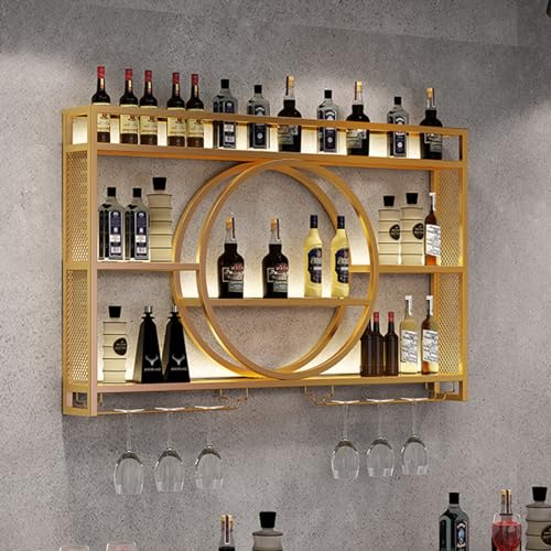 Flaschenregal Wand-Weinregal zur Wandmontage, 3-stöckig, modernes Metall-Wandregal für Wein, multifunktionaler Flaschenhalter aus Eisen, perfekt für die Küche, das Esszimmer, die Bar (Farbe: Gold,