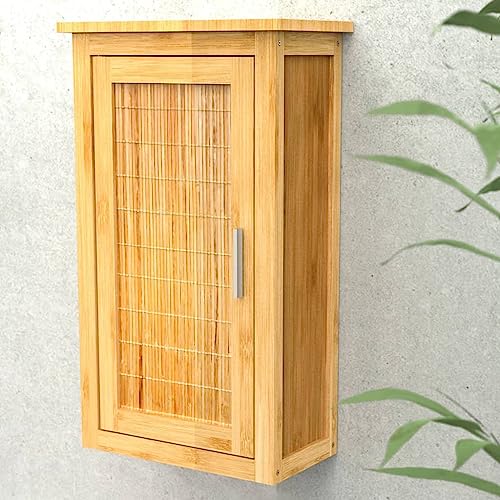 WHOPBXGAD EISL Wandschrank mit Tür 40x20x70 cm Bambus, wandregal küche küchenregal Wand Badezimmer Regal wandregal Holz Geeignet für Bäder und Küchen
