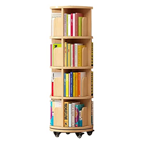 Bücherregale, um 360° drehbares Bücherregal, Leseregal für Kinder, multifunktionales Bücherregal, 2/3/4 Schichten mit Rollen (Holz 40 x 137,7 cm)