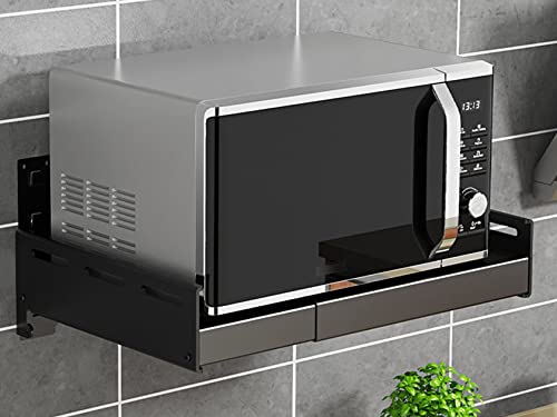 Mikrowelle Halterung Wandregal Ausziehbar Universal Mikrowellen Halterung aus Kohlenstoffstahl für Küche Max. Belastung 75 Kg Schwarz