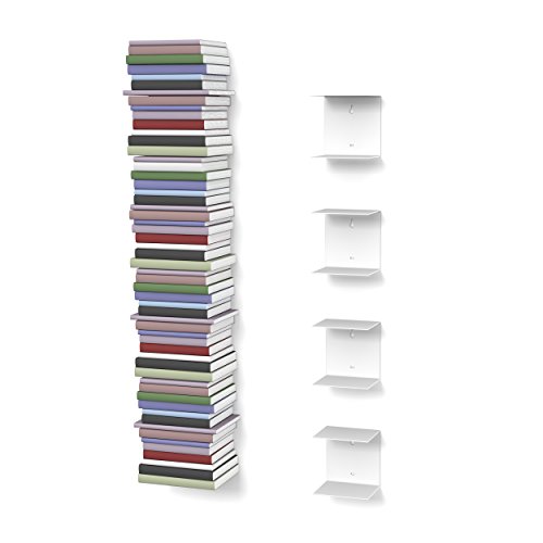 home3000 Bis 80 Bücher - 4 weiße unsichtbare Bücherregale - bis zu 200 cm schwebende Bücherstapel - bis zu 22 cm Tiefe Taschenbücher und Fachbücher