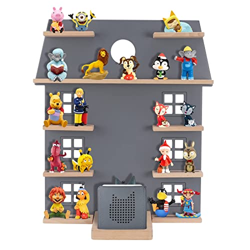 ZOEON Kinder Regal kompatibel mit Toniebox und Tonies für über 40 Figuren - Wandregal für die Musikbox - zum Spielen und Sammeln - Hausdesign Regal für Kinder Baby Zimmer (Grau)