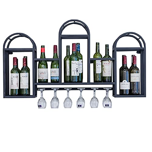 WHOJS Weinflaschenregal Stemware-Gestelle Metall an der Wand montiert Weinflaschenhalter Kopfüber Glashalter aufhängen Kreative Hausbar Schwarz Flaschen- und Weinlageru(Size:108x20x60cm,Color:S chwarz)