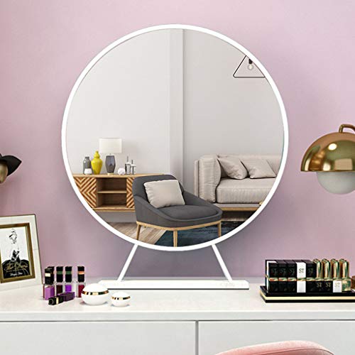 WCJZWJ Runder Spiegel mit Sockel, große Kreisspiegel Schminktischdekoration, großer Metallrahmen Stehspiegel, moderner Kosmetikspiegel für Wohnzimmer Badezimmer Schlafzimmer Weiß