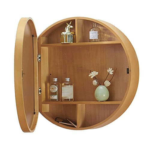 ZGPjubilant Badezimmerschränke aus Holz, runder Spiegel, Badezimmerschrank zur Wandmontage, runde Wandregale/Badezimmermöbel, HD-Umweltschutz (gelber Durchmesser 70 cm)
