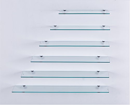 Euro Tische Wandregal aus Glas, 60 cm, Regal aus Glas, für Badezimmer, Duschregal aus klarem Glas mit 6 mm dickem Sicherheitsglas und Metallhalterungen (klar)