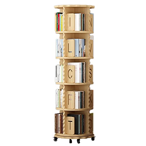 Bücherregale, um 360° drehbares Bücherregal, rund, mobil, wecken das Interesse der Kinder am Lesen, CD- und DVD-Aufbewahrung, großes Lagerregal (Holz 5 Schichten (50,5 x 160 cm))