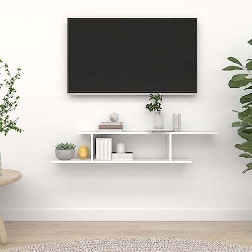 TECHPO Home Furniture Garden TV-Wandregal, Holz, 125 x 18 x 23 cm, Weiß
