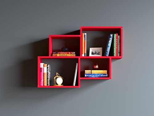 Homidea Bend Wandregal - Bücherregal - Dekoregal für Wohnzimmer in modernem Design (Rot)
