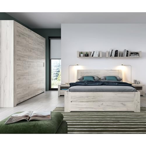 Lomadox Schlafzimmer Set 6-teilig mit Bett 160x200cm,Kleiderschrank, 2 Wandregale, 2 Nachttische, Bett in Craft Eiche weiß Modern